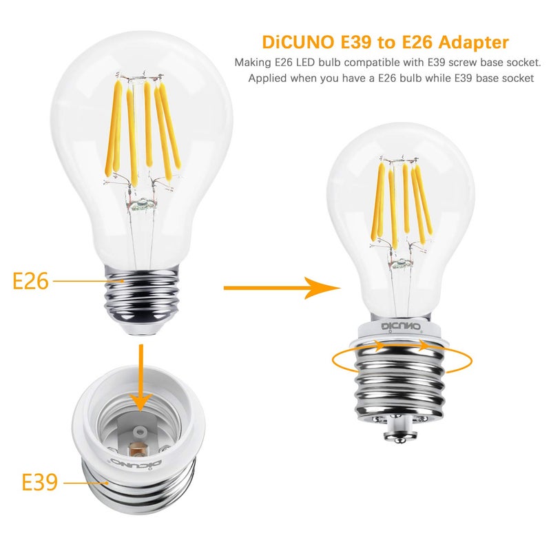 DiCUNO محول DiCUNO E39 إلى E26، قاعدة مصباح لامبة E39 إلى E26 القياسية، مخفض محول، مقاوم للحرارة حتى 200 واط و165 درجة مئوية، محول قاعدة المصباح، عبوة 10 قطع - Image 2